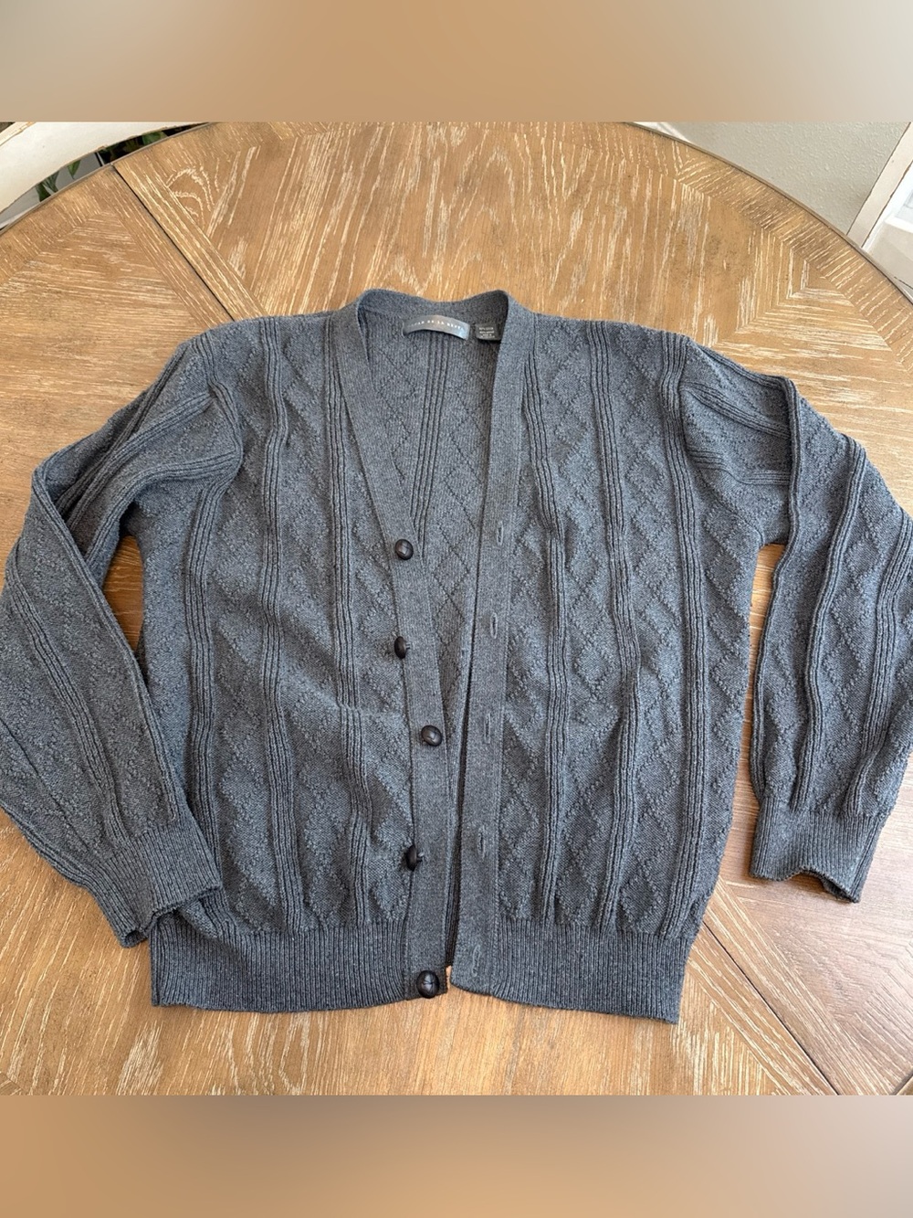 Oscar de la Renta Men's Dark Gray Cable Knit Button Cardigan